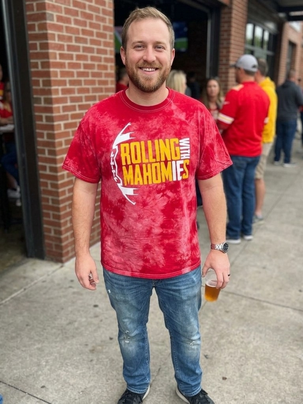 Kansas City Cheifs Patrick Mahomes Rolling with Mahom15s Red Tie-Dye Tee 2X
